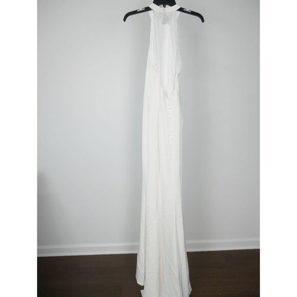 Lulu's White Satin Lace Backless Halter Maxi Formal, wedding Dress S - Picture 3 of 11